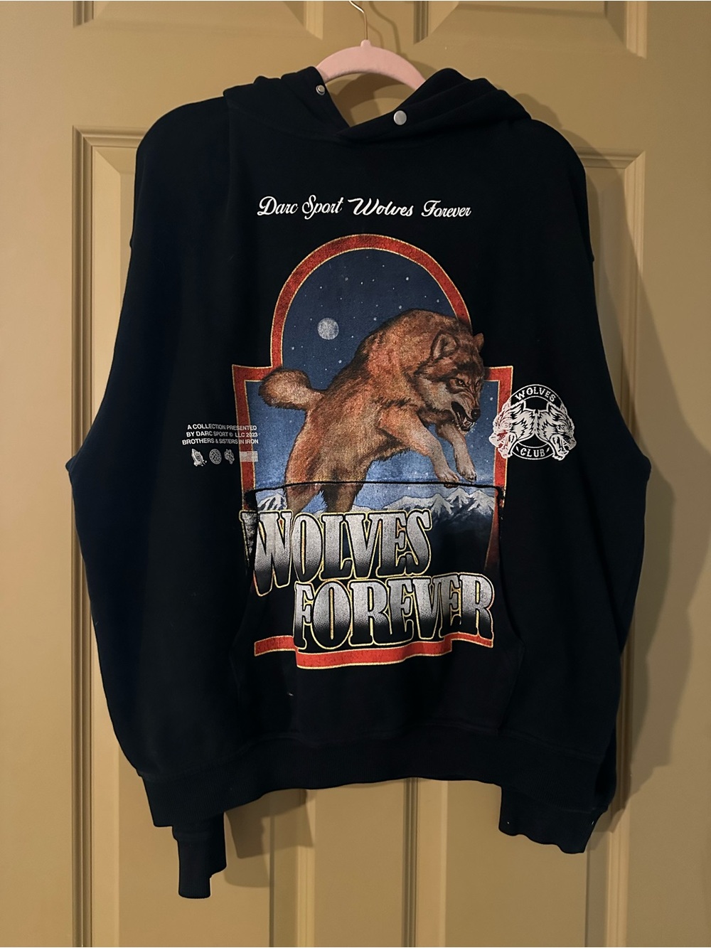 Darc Sport Wolves Forever Graphic Crewneck Hoodie - Black with Brown Wolf Print